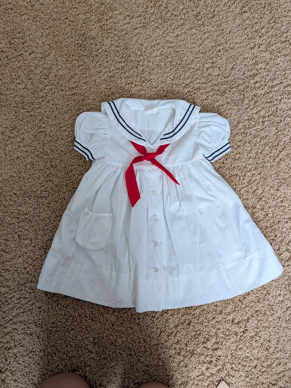 Jayne Copeland White Sailor Dress with Red Bow and Navy Trim